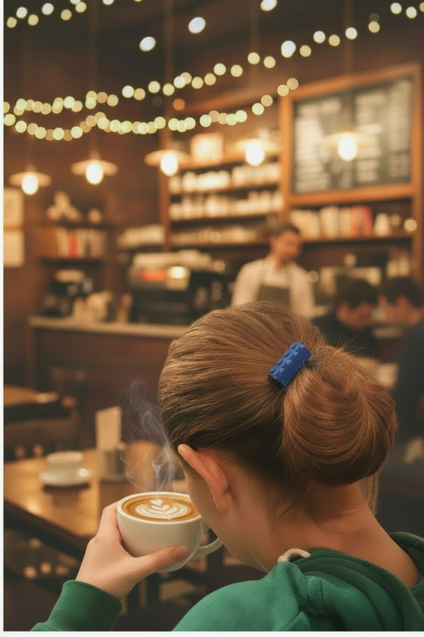 Subject blowing on coffee